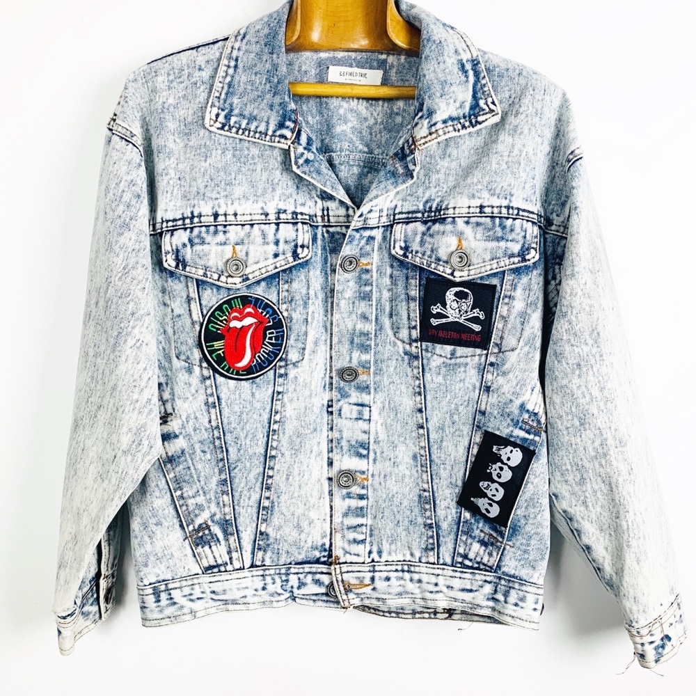 Vintage Light Blue Denim Jacket with Patches